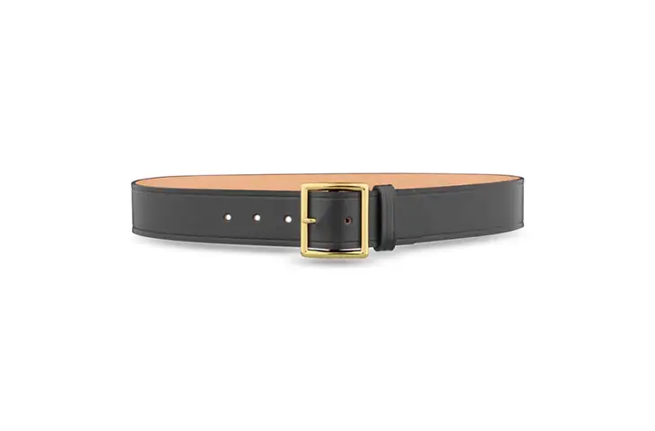 DutyMan 1-3/4inch Plain Leather Garrison Belt With Solid Brass Center Bar Gold Buckle DTY-1611-60-9062